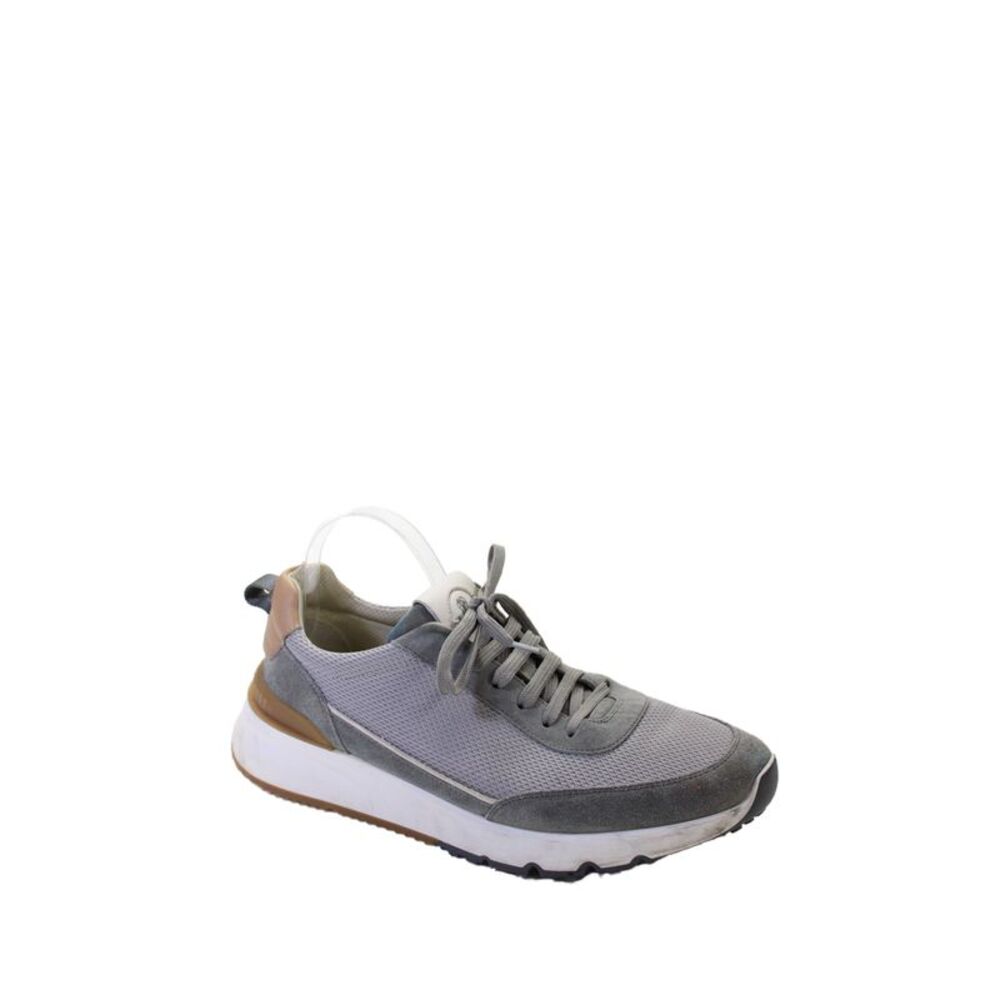 Brunello Cucinelli Mens Lace Up Suede Trim Knit Trainers Sneakers Gray Size 43.5